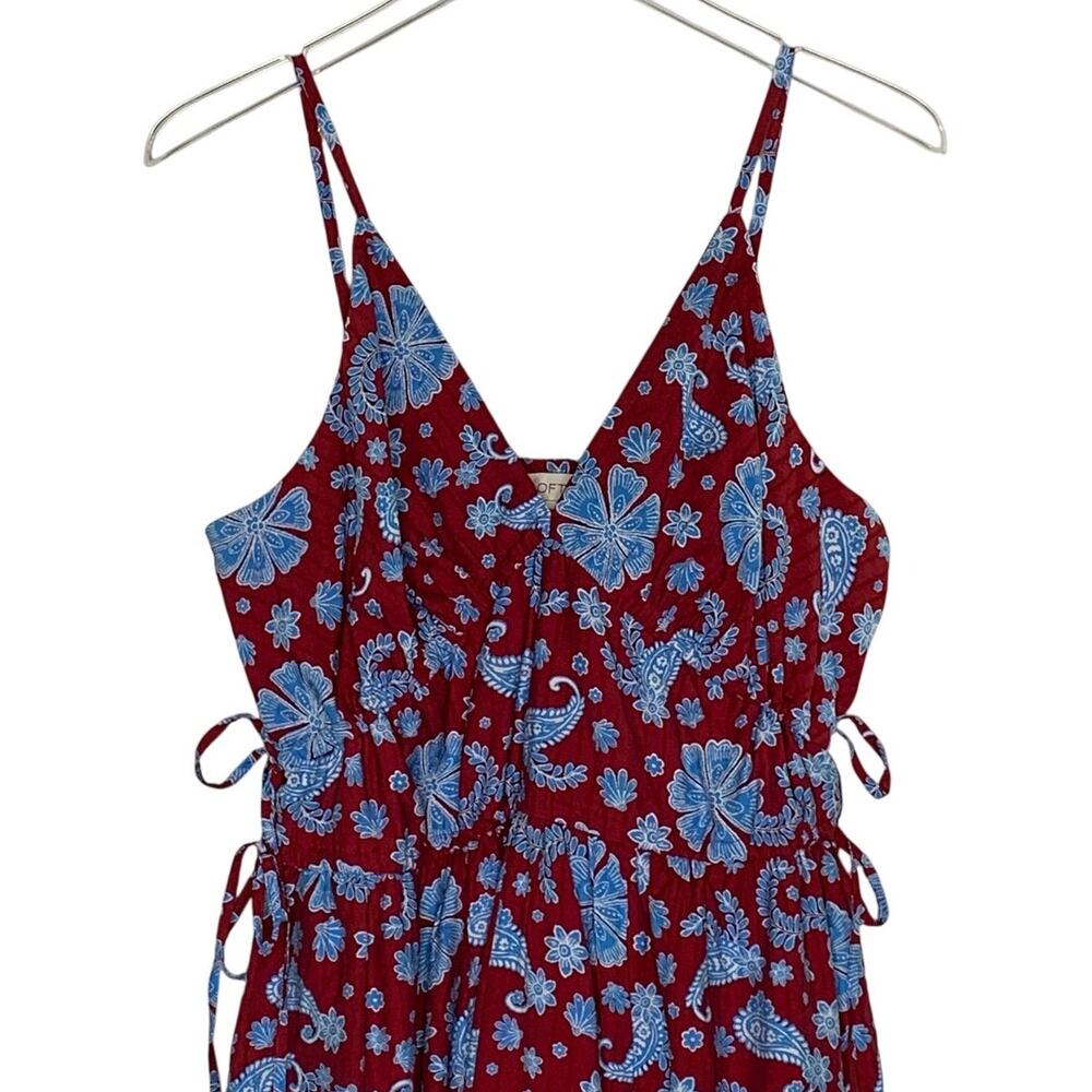 Loft Floral Side Tie Midi Pocket Dress 14P NEW Tiered Stretch Bodice Red Blue - Picture 5 of 10